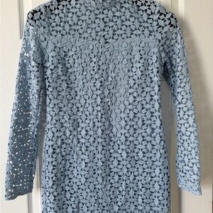 Aqua Light Blue Floral Lace Long Sleeve Dress